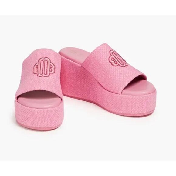 NEW Maje Platform Sandals Rose Fuschia Embroidered Logo size 40 - Picture 1 of 12